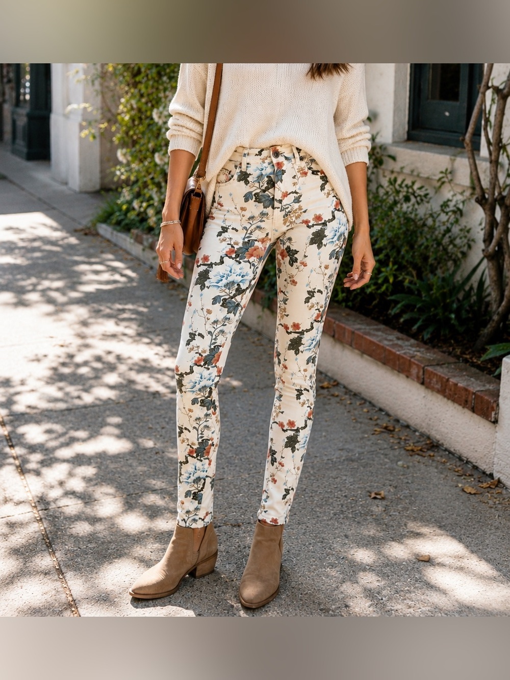 Dr Denim Floral Print Skinny Jeans Size 28/34 White Multicolor Stretch Denim